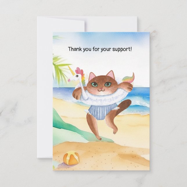 Cat is on the beach thank you card (Front)