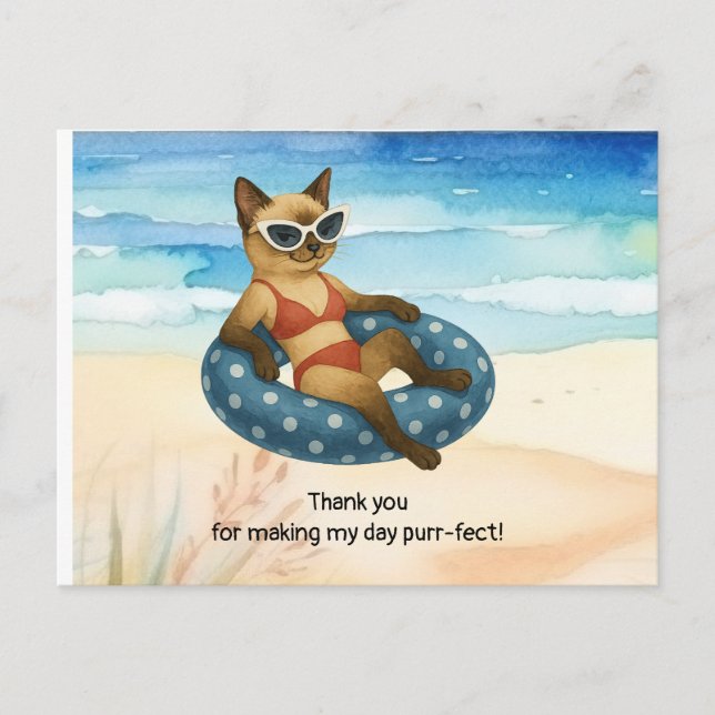 Cat is on the beach thank you  postcard (Front)