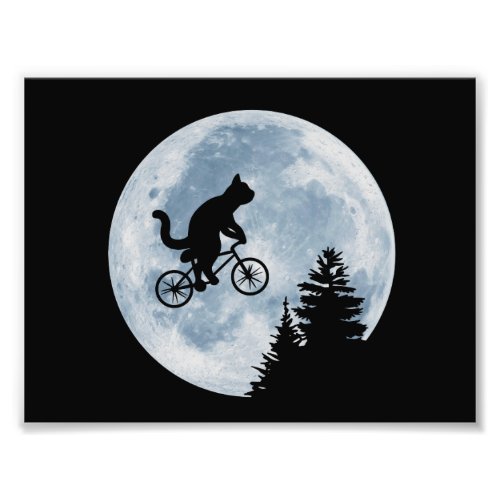 Cat is riding bicycle on the moon background photo print