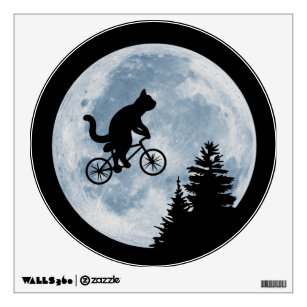 Cat is riding bicycle on the moon background. wall decal