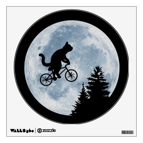 Cat is riding bicycle on the moon background wall decal