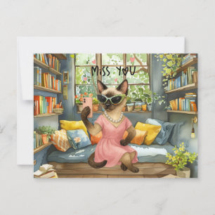 Cat is selfie Miss You in her living room Postcard