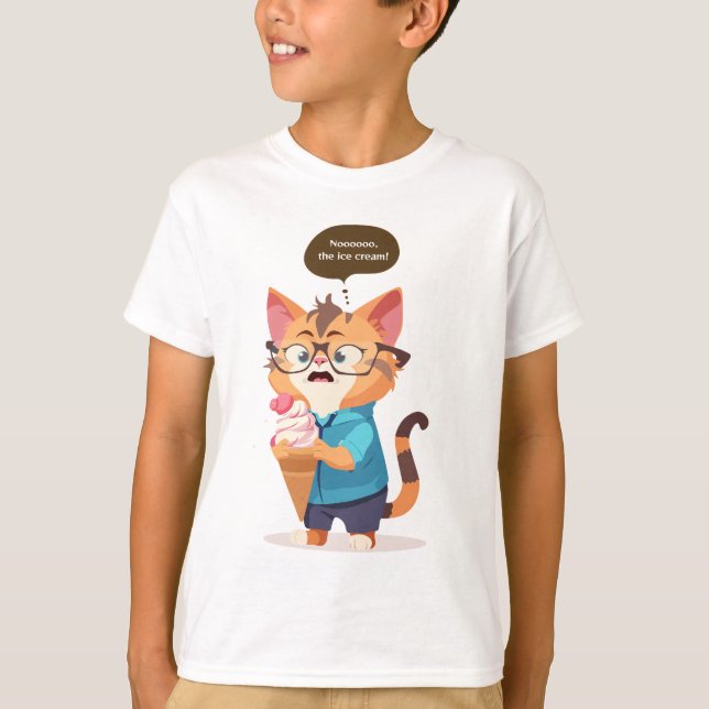 Cat is shocked when his ice cream falls. T-Shirt (Front)