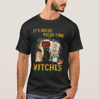 Cat It's Hocus Pocus Time Witches Funny Halloween T-Shirt