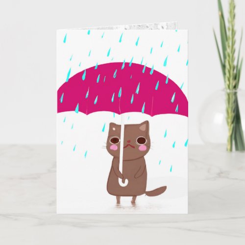 Cat IWith Umbrella Card