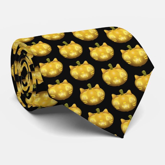 Cat Jack O Lantern Neck Tie (Rolled)