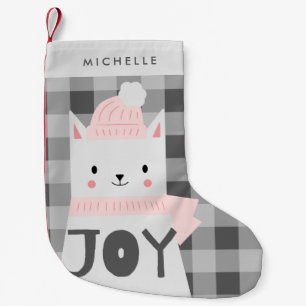 Cat, Joy, Winter, Personalized Small Christmas Stocking