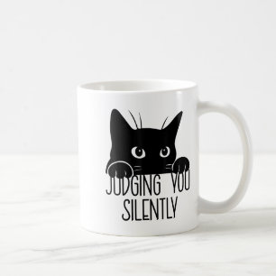 Cat Judging You Silently, Funny Black Cat Mom Dad Coffee Mug