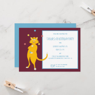 Cat Juggling Balls Custom Birthday Party Invitation