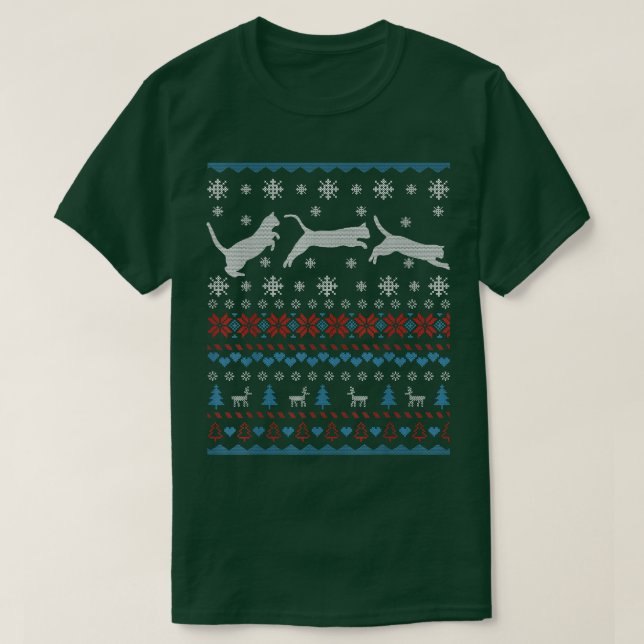 Cat Jumping In Snow Ugly Christmas Sweater Gifts C (Design Front)