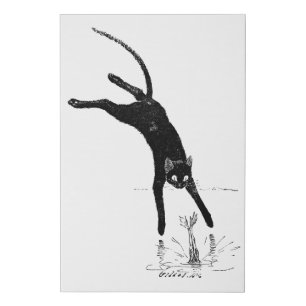 Cat Jumping into the Pond, Alexandre Steinlen Faux Canvas Print