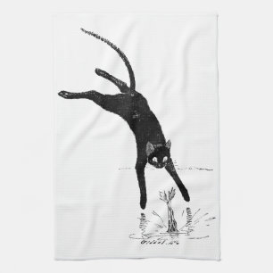 Cat Jumping into the Pond, Alexandre Steinlen Kitchen Towel