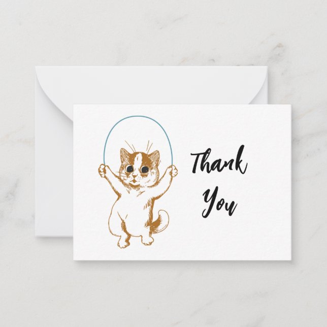 Cat Jumping Rope Thank You Note Card (Front)