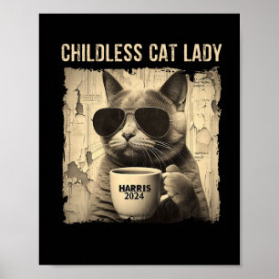 Cat Kamala 2024 Harris - Childless Cat Lady Vintag Poster