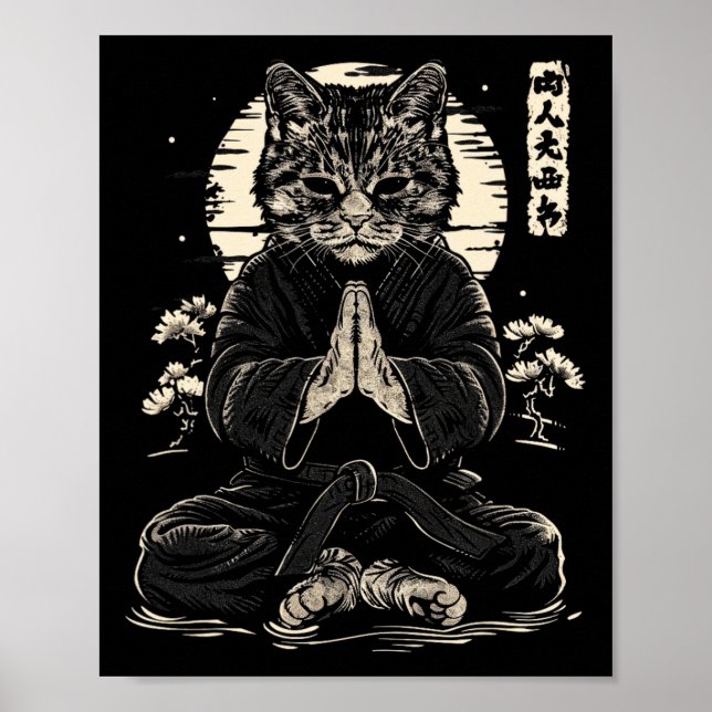 Cat Karate Fighter Animal Judo Meditative Pose  Poster (Front)