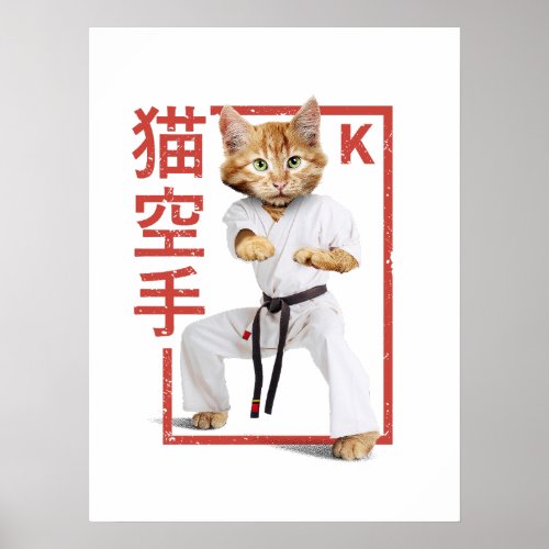 Cat Karate Master Fighter Blackbelt Japanese Kanji Poster