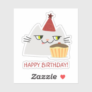 Cat Kawaii Happy Birthday Sticker