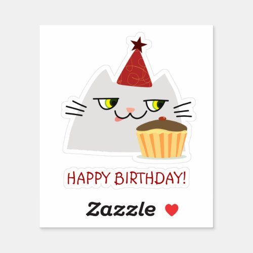 Cat Kawaii Happy Birthday Sticker