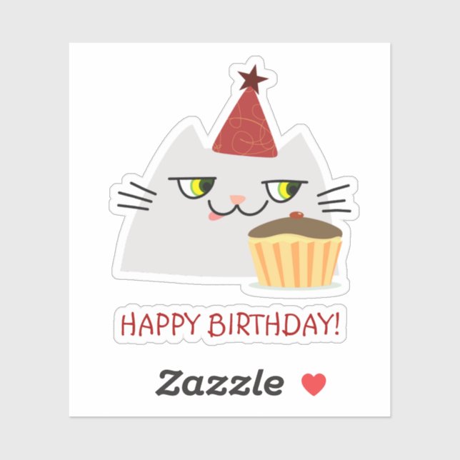 Cat Kawaii Happy Birthday Sticker (Sheet)