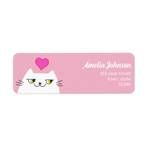 Cat Kawaii Heart Pink Return Address Label