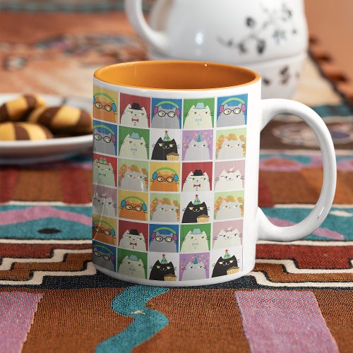 Cat Kawaii Pattern Two_Tone Coffee Mug