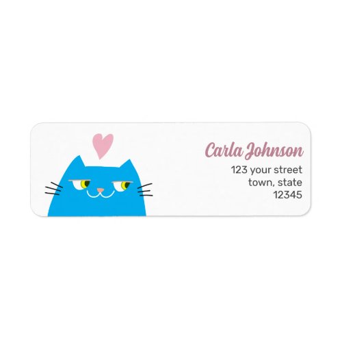 Cat Kawaii Pink Blue Return Address Label