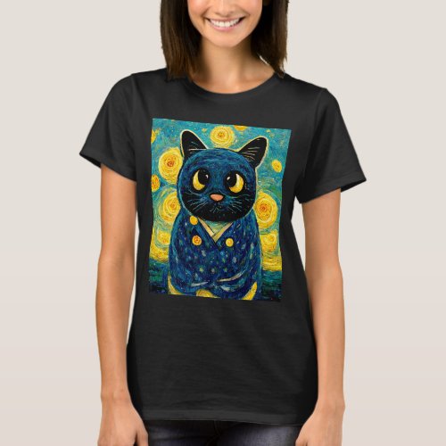 Cat Kawaii Van Gogh Starry Night Cat Mom Cat Dad C T_Shirt