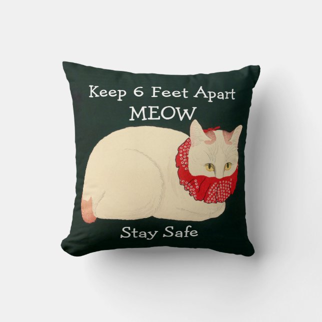 Cat Keeping 6 Feet Apart Throw Pillow (Front)