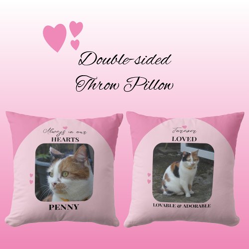 Cat Keepsake Pet 2 photos love hearts pink Throw Pillow