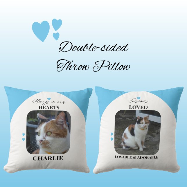 Cat Keepsake Pet 2 photos Memorial blue Throw Pillow (Creator Uploaded)