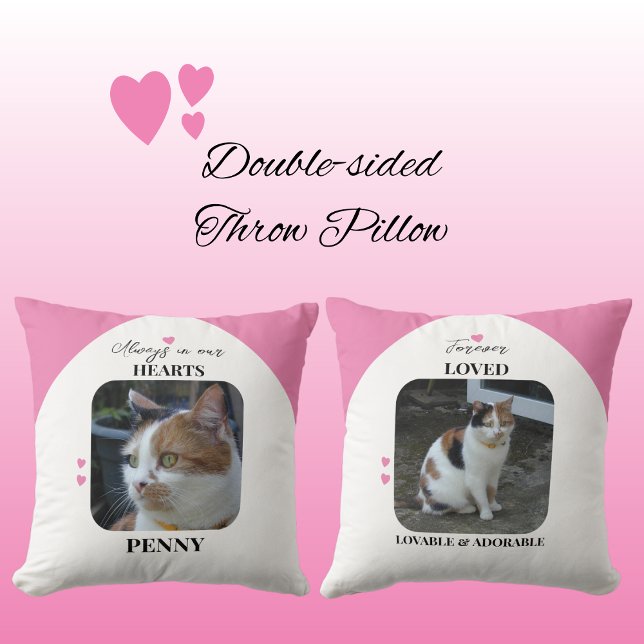 Cat Keepsake Pet 2 photos Memorial pink Throw Pillow (Creator Uploaded)