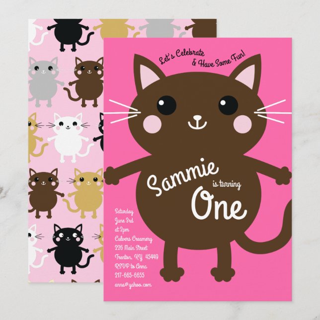 Cat Kid's Birthday Party Cute Kitty Invitation (Front/Back)