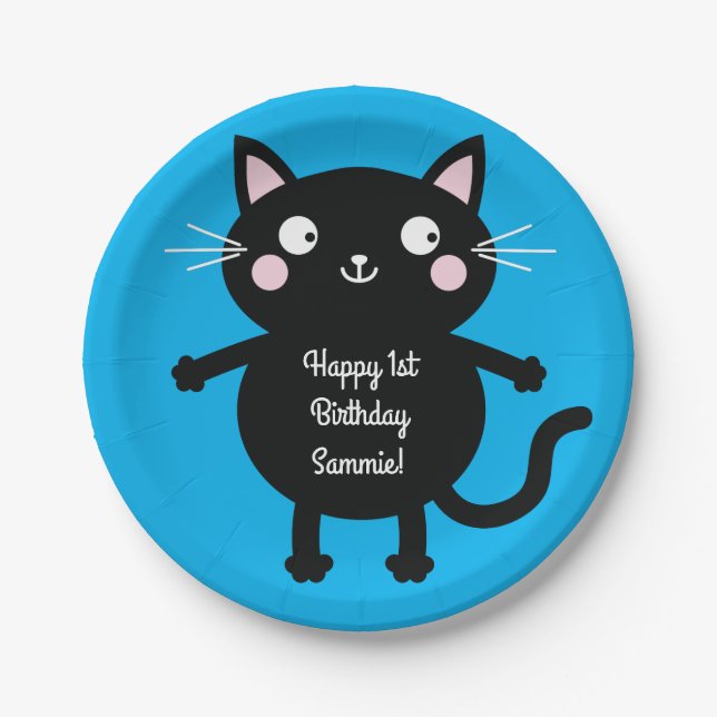 Cat Kid's Birthday Party Cute Kitty Paper Plates (Front)