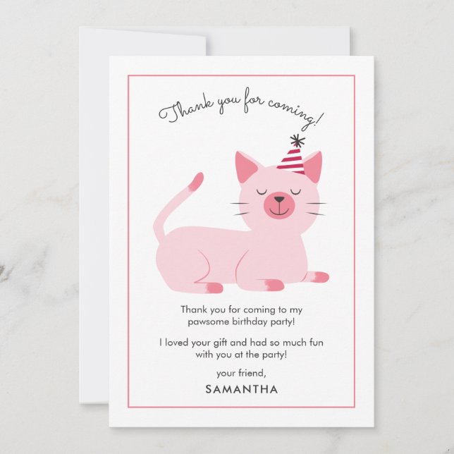Cat Kids Birthday Party Cute Thank You Card (Front)