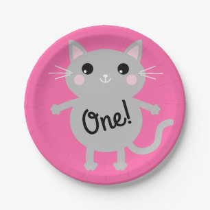 Cat Kid's Birthday Party Pink Cute Paper Plates