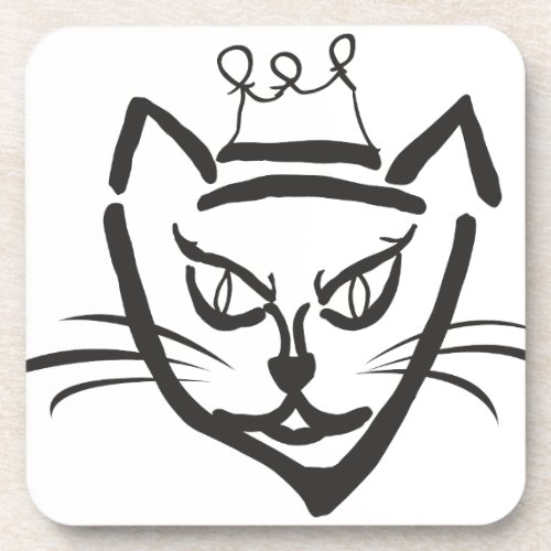 Cat King Illustration Cartoon Kitty Cat Coaster