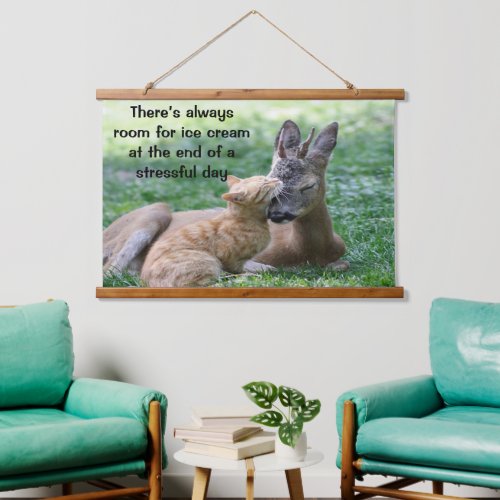 cat kissing deer   hanging tapestry