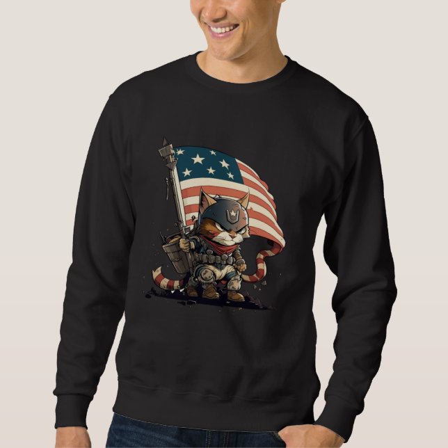 Cat Kitten 4th Of July National Pride American Fla Sweatshirt (Front)
