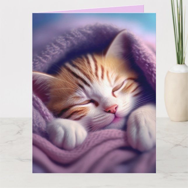 CAT KITTEN ART SLEEPING BLANKET BIRTHDAY Card (Front)