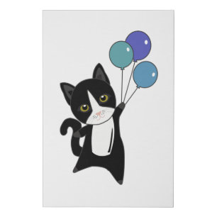 Cat Kitten Balloons Cute Animals black Cats Faux Canvas Print