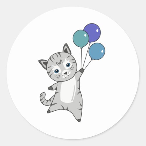 Cat Kitten Balloons Cute Animals Gray Cats Classic Round Sticker