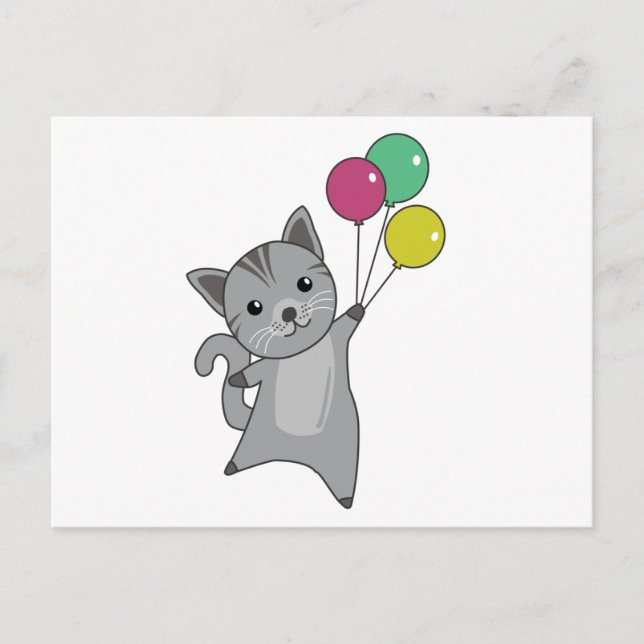 Cat Kitten Balloons Cute Animals Gray Cats Postcard (Front)