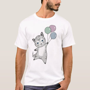 Cat Kitten Balloons Cute Animals Gray Cats T-Shirt