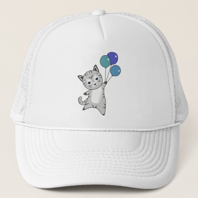 Cat Kitten Balloons Cute Animals Gray Cats Trucker Hat (Front)
