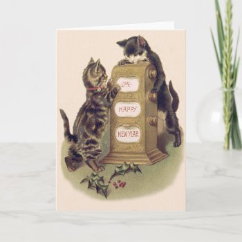 Cat Kitten Calendar Holly Holiday Card by kinhinputainwelte at Zazzle