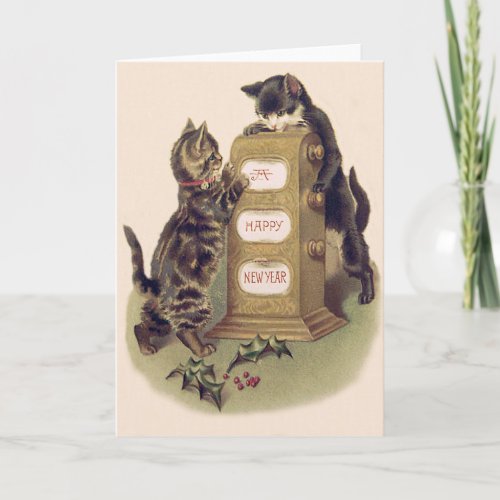 Cat Kitten Calendar Holly Holiday Card