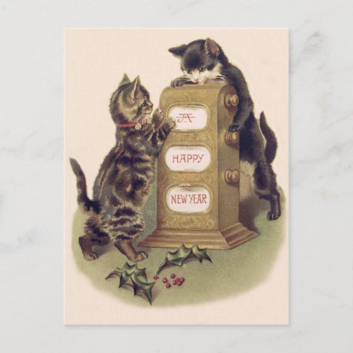 Cat Kitten Calendar Holly Holiday Postcard