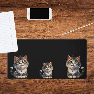 Cat kitten cute brown black desk mat