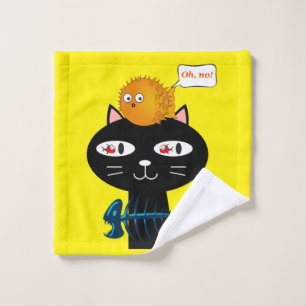 Cat Kitten Fish Yellow Bathroom Towel Sets