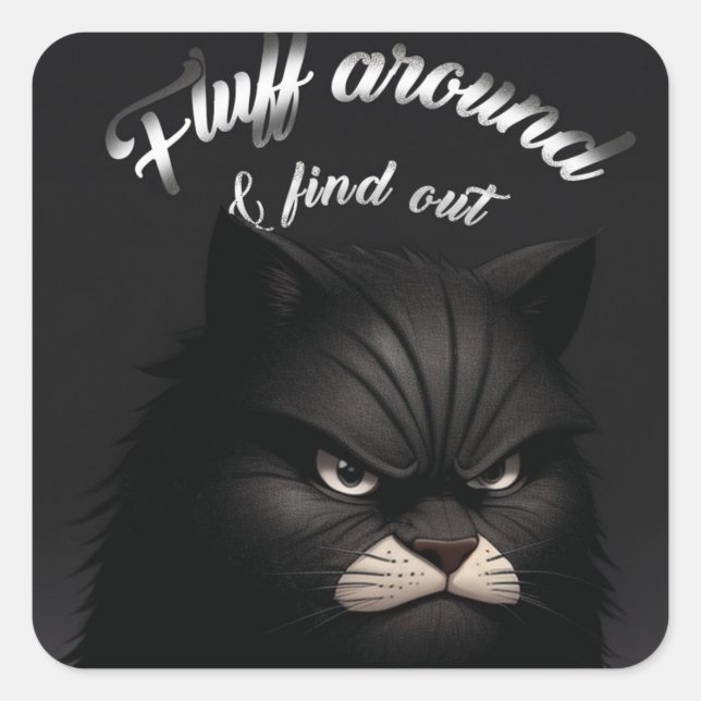 Cat, Kitten, Fluff Around And Find Out Funny Square Sticker (Front)